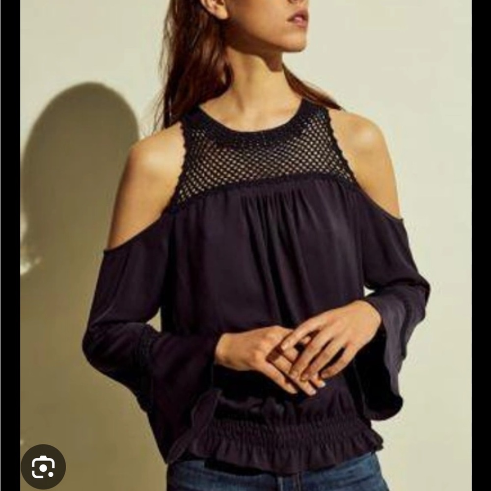 Ramy Brook ‘Ella’ Crochet Cold Shoulder Navy Blouse
